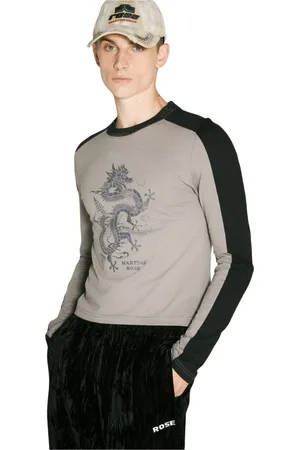 MARTINE ROSE Top, Herre, Grå, S, Bomuld, Glitter Crewneck Grafisk Langærmet T-shirt