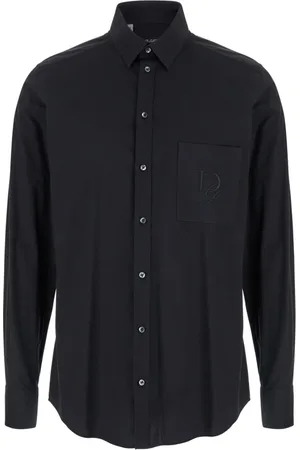 Dolce & Gabbana Skjorte, Herre, Sort, L, Bomuld, Sort Skjorte med Patch Detalje