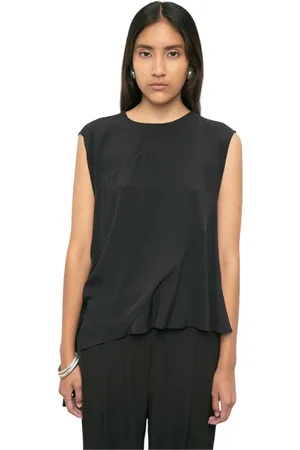 MEIMEIJ Top, Dame, Sort, S, Asymmetrisk Crepe de Chine Top med Applikationer