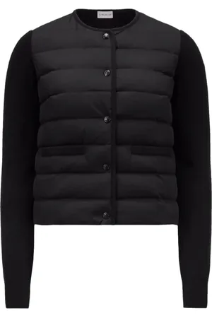 Moncler Strik, Dame, Sort, L, Uld, Polstret cardigan med merinould