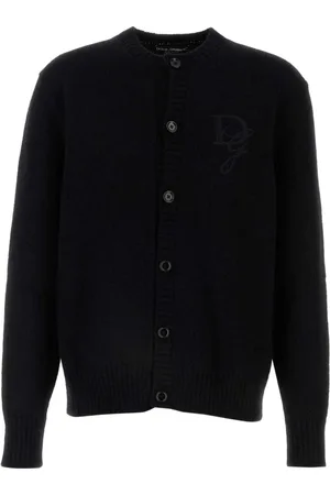 Dolce & Gabbana Strik, Herre, Sort, XL, Uld, Stilfuld Sort Nylon Blandings Cardigan