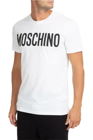 Moschino Top, Herre, Hvid, M, Bomuld, Mønstret Logo T-shirt