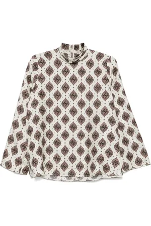 ALBERTO BIANI Bluser & Skjorter, Dame, Hvid, M, Satin, Blomsterprint Silkebluse