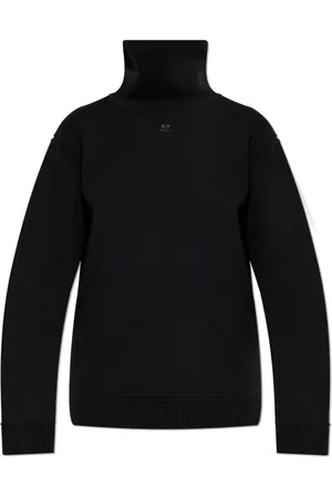 Courrèges Strik, Dame, Sort, M, Turtleneck med broderet logo