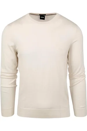 HUGO BOSS Strik, Herre, Hvid, 2XL, Uld, Uldsweater med broderet logo