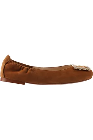 Högl Sko, Dame, Brun, 40 EU, Læder, Velour Ballerina med Gylden Ramme