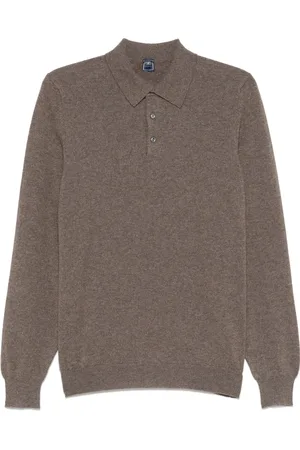 FEDELI Strik, Herre, Brun, 4XL, Cashmere, Luksus Cashmere Polo Shirt