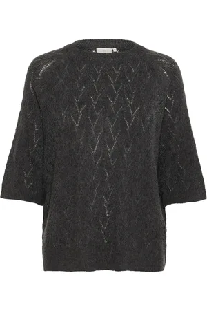 Kaffe Strik, Dame, Grå, S, Uld, Sort Østers Melange Pullover Sweater