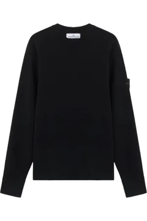 Stone Island Strik, Herre, Sort, XL, Uld, Sort Uld Crewneck Sweater