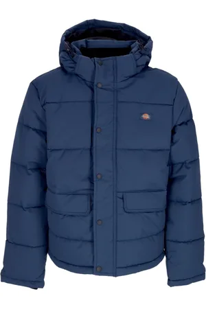 Dickies Jakke, Herre, Blå, S, Uld, Blå Pufferjakke med Aftagelig Hætte