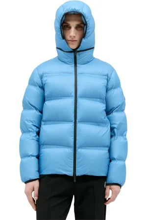 Moncler Jakke, Herre, Blå, XL, Uld, Ripstop Dunjakke med Aftagelig Hætte