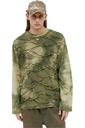 Diesel Top, Herre, Grøn, XL, Bomuld, Langærmet Tie Dye T-shirt