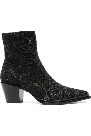 Jimmy Choo Sko, Dame, Sort, 36 EU, Læder, Sort Glitter Western Støvler