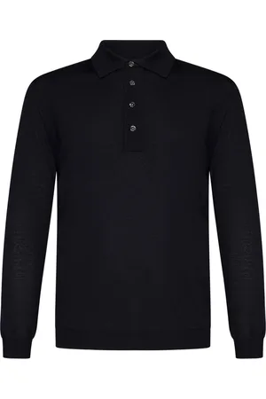 LOW BRAND Top, Herre, Blå, L, Uld, Blå Merino Uld Polo Skjorte