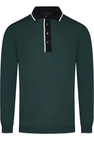 LOW BRAND Top, Herre, Grøn, S, Uld, Grøn Polo T-shirt med Ribbed Trim