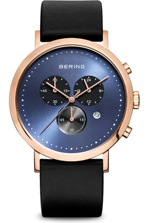 Bering Tilbehør, Herre, Sort, ONE SIZE, Uld, Herreur Rosaguld Blank med Læderrem 10540-567