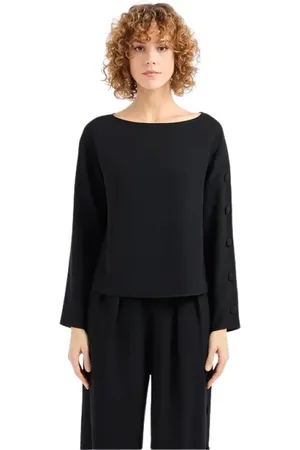 Emporio Armani Top, Dame, Sort, 2XL, Polyester, Cady Bluse med Knapdetalje