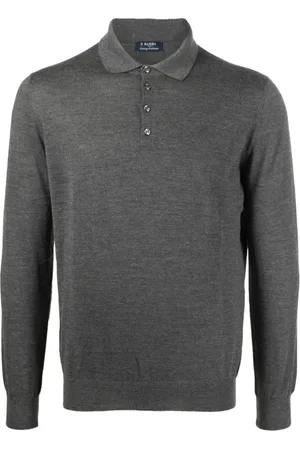 BARBA Strik, Herre, Grå, L, Cashmere, Luksus Cashmere Silke Polo Skjorte