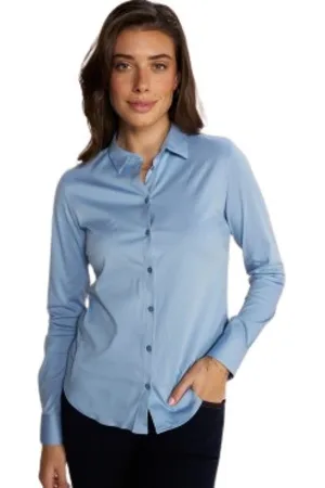 Mos Mosh Bluser & Skjorter, Dame, Blå, M, Bomuld, Bl Jersey Skjorte Klassisk Slim Fit