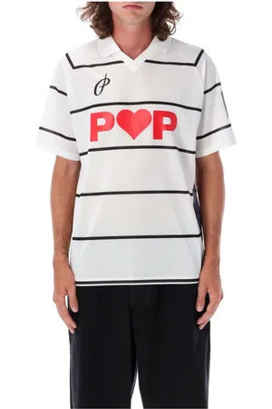Pop Trading Company Top, Herre, Hvid, XL, Polyester, Fodbold T-shirt Hvid med Striber