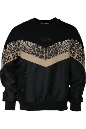 Dolce & Gabbana Sweathshirts & Hoodies, Herre, Sort, 2XL, Bomuld, Leopard Print Pullover Sweater Mænd