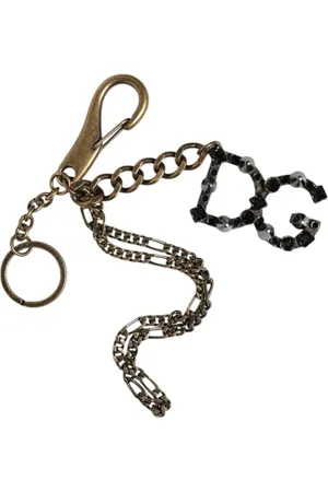 Dolce & Gabbana Tilbehør, Dame, Grå, ONE SIZE, Krystalpyntet Metalnøglering med Logo