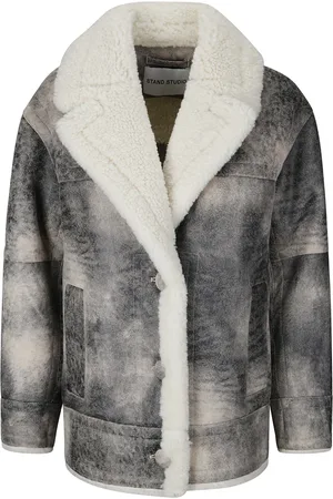 Stand Studio Jakke, Dame, Grå, XS, Faux Fur, Shearling Jakke med Frontlukning og Lommer