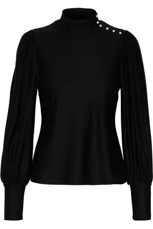 Gestuz Bluser & Skjorter, Dame, Sort, XS, Uld, Sort knapbluse med pufærmer