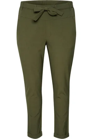 Kaffe Bukser, Dame, Grøn, 2XL, Uld, Slim-leg Bæltede Bukser Grape Leaf