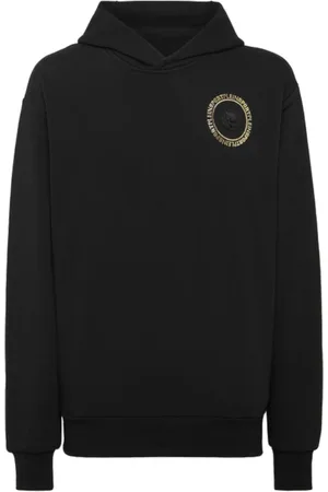 Philipp Plein Sweathshirts & Hoodies, Herre, Sort, M, Bomuld, Tiger Sort Hættetrøje med Logo Patch