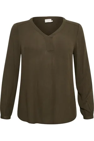 Kaffe Bluser & Skjorter, Dame, Grøn, 8XL, Skov Nat Langærmet Bluse