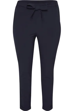 Kaffe Bukser, Dame, Blå, 2XL, Uld, Midnight Marine Bæltede Slim-Leg Bukser