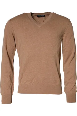 Dolce & Gabbana Strik, Herre, Brun, S, Cashmere, Luksuriøs Cashmere V-hals Pullover Sweater