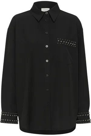 Gestuz Bluser & Skjorter, Dame, Sort, 2XL, Uld, Sort Skjortebluse med Fede Detaljer
