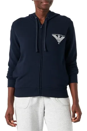 Emporio Armani Sweathshirts & Hoodies, Dame, Blå, XS, Bomuld, Blå Zip Hoodie med Trykt Logo