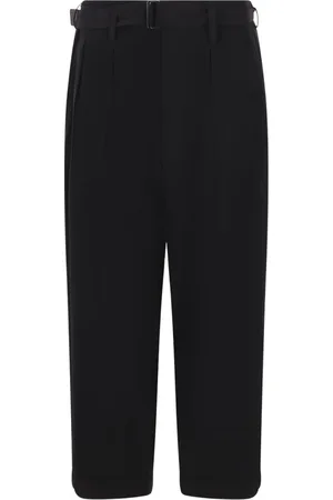 YOHJI YAMAMOTO Bukser, Dame, Sort, S, Uld, Sort uld gabardine plisserede bukser