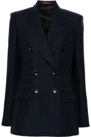 Gucci Jakke, Dame, Blå, S, Uld, Blå uld blazer med GG jacquard