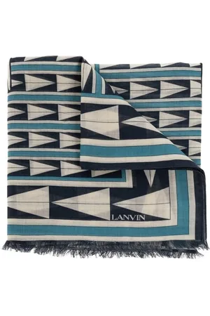 Lanvin Tilbehør, Dame, Flerfarvet, ONE SIZE, Uld, Blå Geometrisk Mønster Uld Tørklæde