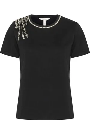 Part Two Top, Dame, Sort, 2XL, Bomuld, Sort Broderet T-shirt