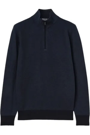 Loro Piana Strik, Herre, Blå, 2XL, Cashmere, Blå Cashmere Sweater med Lynlås