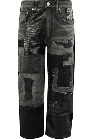 JUNYA WATANABE Jeans, Dame, Sort, M, Denim, Patchwork Denim Jeans med Distressed Finish