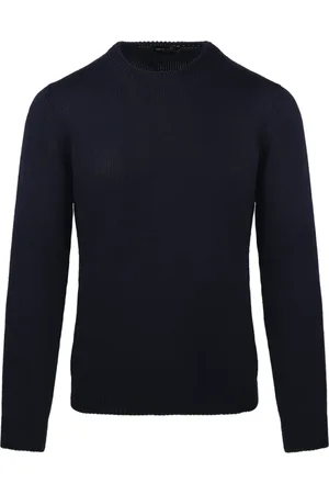 Roberto Collina Strik, Herre, Blå, 2XL, Uld, Navy Rund Hals Sweater