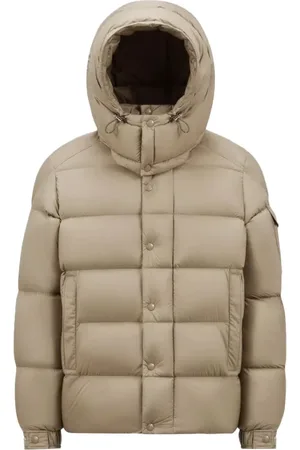 Moncler Jakke, Herre, Brun, 2XL, Kort dunjakke med aftagelig hætte