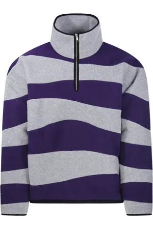 BONSAI Strik, Herre, Flerfarvet, M, Uld, Intarsio Halfzip Hoodie Sweatshirt i Lilla-Grå