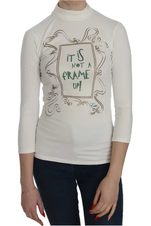 Exte Top, Dame, Hvid, 2XS, Bomuld, Hvid Trykt Bluse med Rullekrave