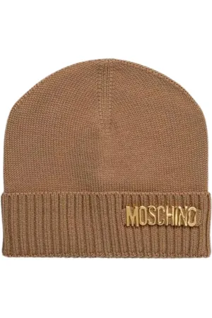 Moschino Tilbehør, Dame, Brun, ONE SIZE, Uld, Strikket hat med applikation
