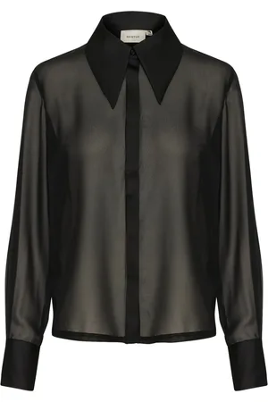 Gestuz Bluser & Skjorter, Dame, Sort, XL, Elegant Mesh Skjorte med Bred Manchetter