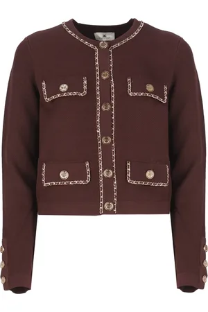 Elisabetta Franchi Strik, Dame, Rød, L, Uld, Bordeaux Sweater med Knapdetaljer