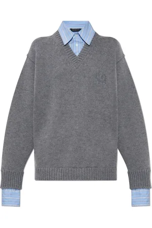 Balenciaga Strik, Dame, Grå, S, Bomuld, Sweater med skjortemotiv