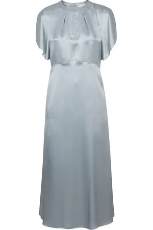 Crida Milano Kjole, Dame, Blå, XS, Satin, Blå Silkesatin Kjole Lavet i Italien